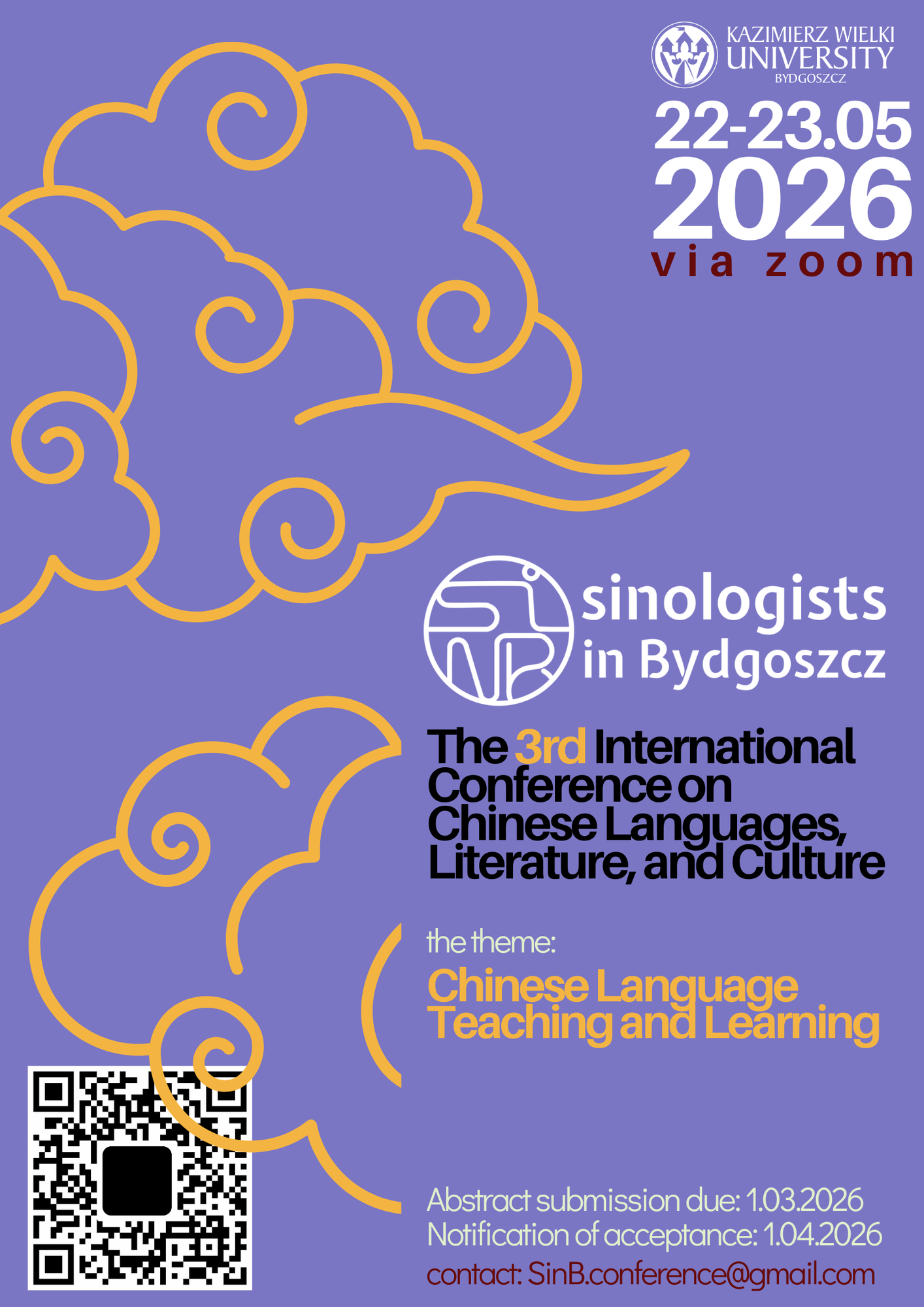 【徵稿】比得哥什漢學家學術會議：第三屆漢語語言學、華語語系文學暨華人文化國際研討會（SinB-2026）圖片